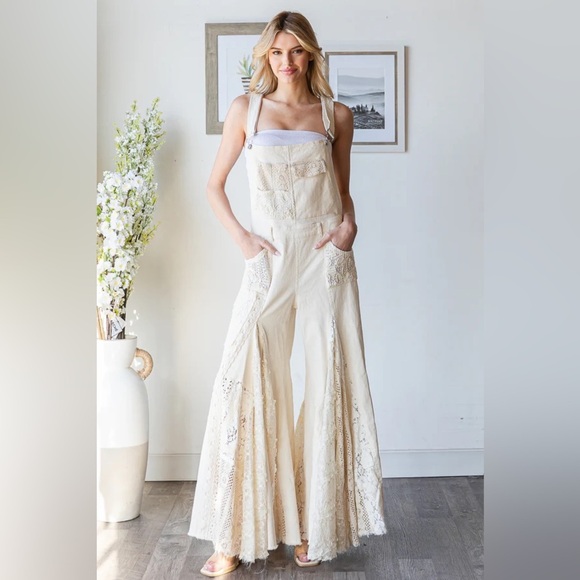 OLI & HALI MULTI LACE PATCHWORK WIDE LEG OVERALLS in cream - Picture 8 of 8